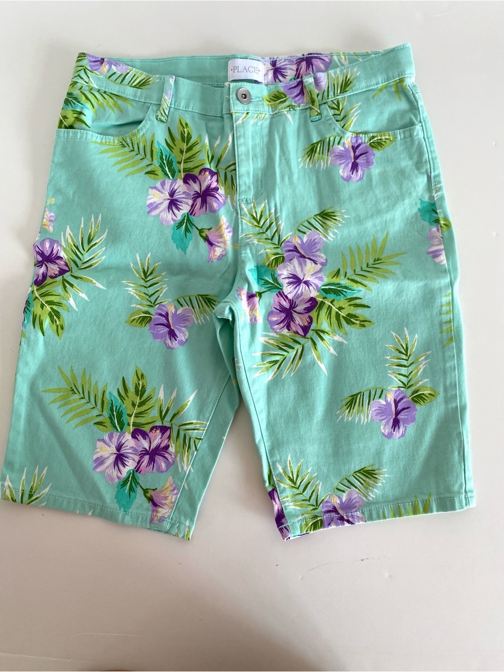Place Mint Green Tropical Floral Bermuda Shorts 14 Plus Vacation Resort Hawaii